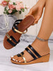 Spring/Summer New Women's Fashion Gold Hollow Decor Double Strap Open Toe Platform Wedge Sandals, Slip-On, Comfortable & Versatile Black Flat Sandals